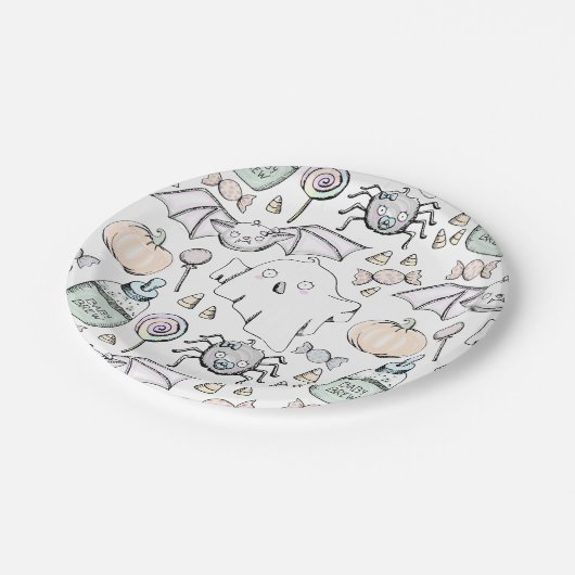 Schattige Halloween Wit Kids Verjaardagsfeestje Bo Papieren Bordje (Gekanteld)