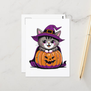 Schattige Halloween Witch Cat Briefkaart