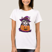 Schattige Halloween Witch Cat T-shirt (Voorkant)