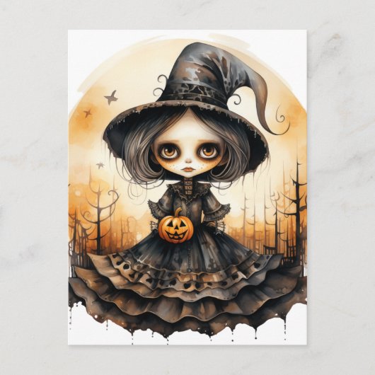 Schattige Halloween Witch Doll Briefkaart (Voorkant)