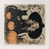 Schattige Halloween Witch met Black Cat Legpuzzel (Horizontaal)