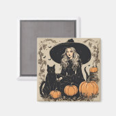 Schattige  Halloween Witch met Black Cat Magneet (Voorkant / Achterkant)