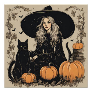 Schattige Halloween Witch met Black Cat Perfect Poster