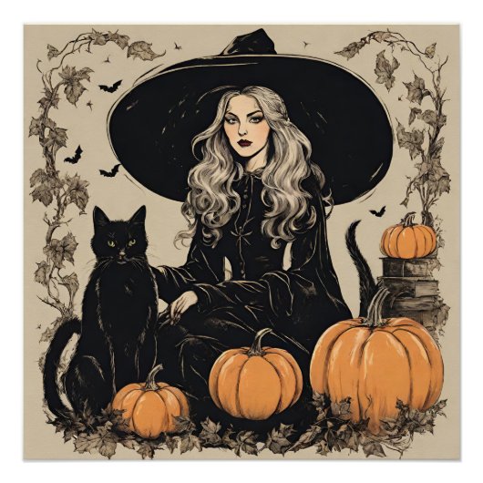 Schattige  Halloween Witch met Black Cat Perfect Poster (Voorkant)