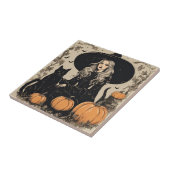 Schattige  Halloween Witch met Black Cat Tegeltje (Zijkant)