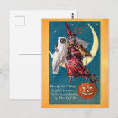 Schattige  Halloween Witch Owl Victoriaans gedicht Briefkaart (Voorkant / Achterkant)