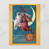 Schattige Halloween Witch Owl Victoriaans gedicht Briefkaart (Voorkant)