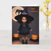 Schattige Halloween Witch Wenskaart Kaart (Gele Bloem)