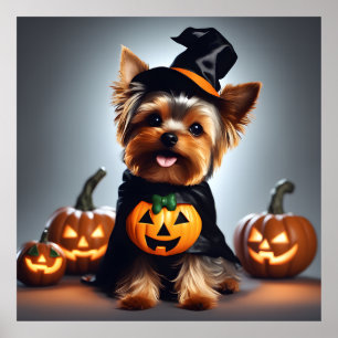 Schattige Halloween Yorkshire Terrier Puppy Witch  Poster