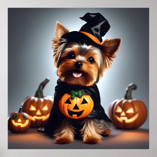 Schattige Halloween Yorkshire Terrier Puppy Witch Poster (Voorkant)