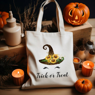 Schattige Halloween Zonnebloem Heksenhoed Trick or Tote Bag