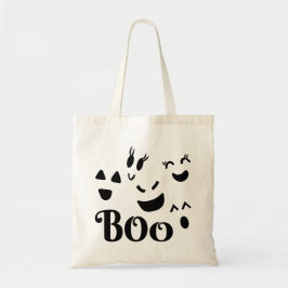 Schattige Halloween Zwarte en Witte BOO Gezichten Tote Bag