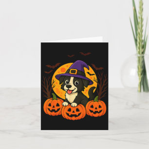 Schattige Halloween Zwarte Hond Met Heksenhoed En Kaart