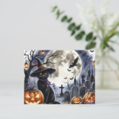Schattige Halloween Zwarte Kat Ansichtkaart Briefkaart (Staand voorkant)