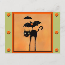 Schattige Halloween Zwarte Kat Briefkaart
