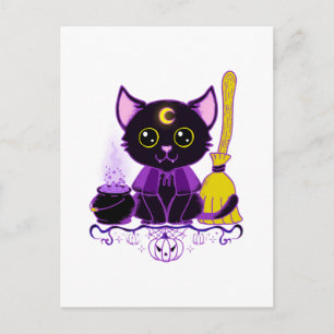 Schattige Halloween Zwarte Kat Heks Briefkaart