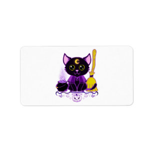 Schattige Halloween Zwarte Kat Heks Etiket