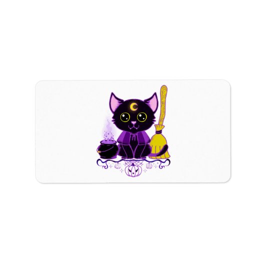 Schattige Halloween Zwarte Kat Heks Etiket (Voorkant)