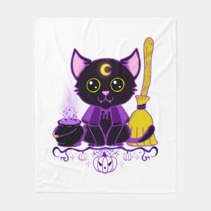 Schattige Halloween Zwarte Kat Heks Fleece Deken
