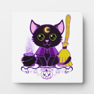 Schattige Halloween Zwarte Kat Heks Fotoplaat