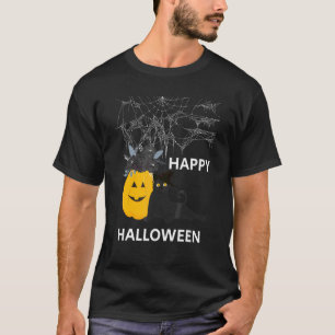 Schattige Halloween Zwarte Kat Heks Hoed Pompoen V T-shirt