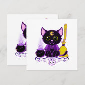 Schattige Halloween Zwarte Kat Heks Kaart (Voorkant / Achterkant)