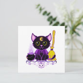 Schattige Halloween Zwarte Kat Heks Kaart (Staand voorkant)