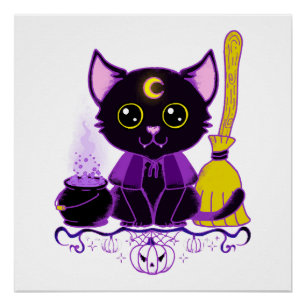 Schattige Halloween Zwarte Kat Heks Perfect Poster