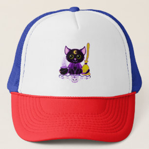 Schattige Halloween Zwarte Kat Heks Trucker Pet