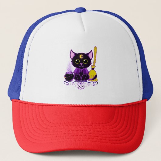 Schattige Halloween Zwarte Kat Heks Trucker Pet (Voorkant)