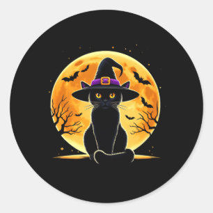 Schattige Halloween Zwarte Kat Heksenhoed Hallowee Ronde Sticker