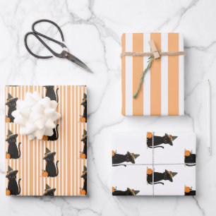Schattige Halloween Zwarte Kat met Heksenhoed Pomp Inpakpapier Vel