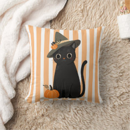 Schattige Halloween Zwarte Kat met Heksenhoed Pomp Kussen