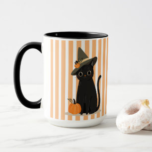 Schattige Halloween Zwarte Kat met Heksenhoed Pomp Mok