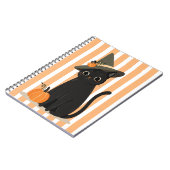 Schattige Halloween Zwarte Kat met Heksenhoed Pomp Notitieboek (Linkerzijde)