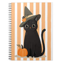 Schattige Halloween Zwarte Kat met Heksenhoed Pomp Notitieboek