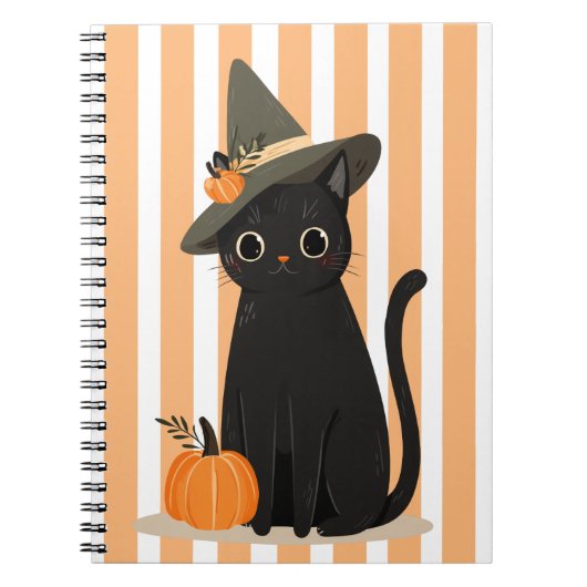 Schattige Halloween Zwarte Kat met Heksenhoed Pomp Notitieboek (Voorkant)