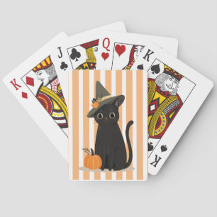 Schattige Halloween Zwarte Kat met Heksenhoed Pomp Pokerkaarten