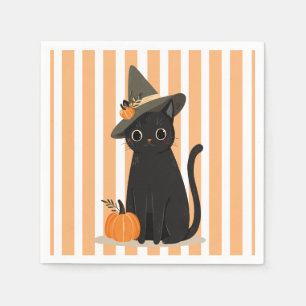 Schattige Halloween Zwarte Kat met Heksenhoed Pomp Servet