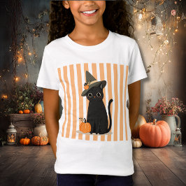Schattige Halloween Zwarte Kat met Heksenhoed Pomp T-shirt