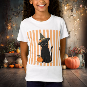 Schattige Halloween Zwarte Kat met Heksenhoed Pomp T-shirt