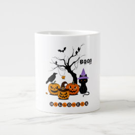 Schattige Halloween Zwarte Kat met Pompoenen Grote Koffiekop