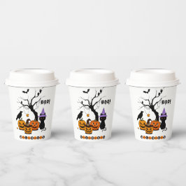 Schattige Halloween Zwarte Kat met Pompoenen Papieren Bekers