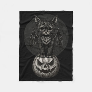 Schattige Halloween Zwarte Kat Met Vleermuisvleuge Fleece Deken