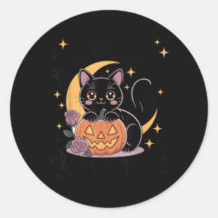 Schattige Halloween Zwarte Kat Pastel Goth Wijfie Ronde Sticker