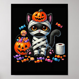 Schattige Halloween Zwarte Kat Pompoen Trick Or Tr Poster