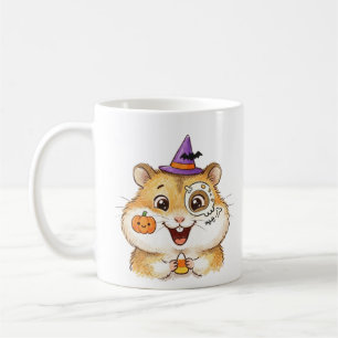 Schattige Halloweenhamster met Candy Corn en Hekse Koffiemok