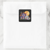 Schattige Halloweenhuis Vierkante Sticker (Tas)