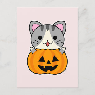 Schattige Halloweenkat in Jack o Lantern Briefkaart