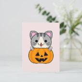 Schattige Halloweenkat in Jack o Lantern Briefkaart (Staand voorkant)